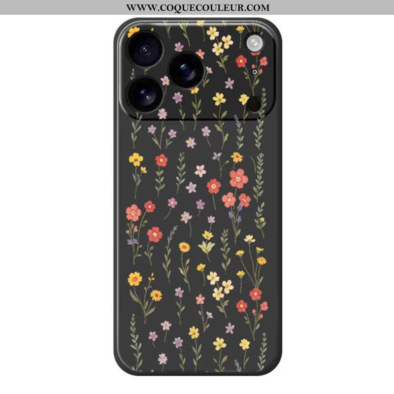 Coque iPhone 17 Pro Silicone Liquide Fleurettes