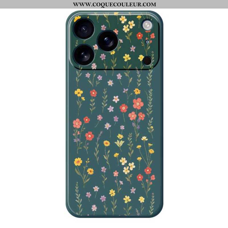Coque iPhone 17 Pro Silicone Liquide Fleurettes
