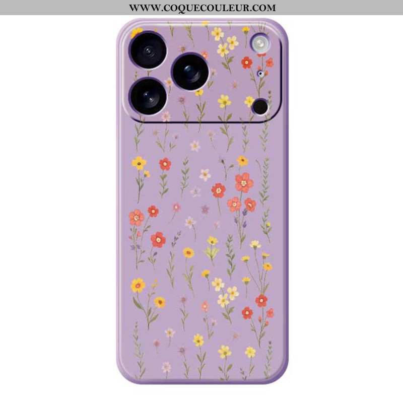 Coque iPhone 17 Pro Silicone Liquide Fleurettes