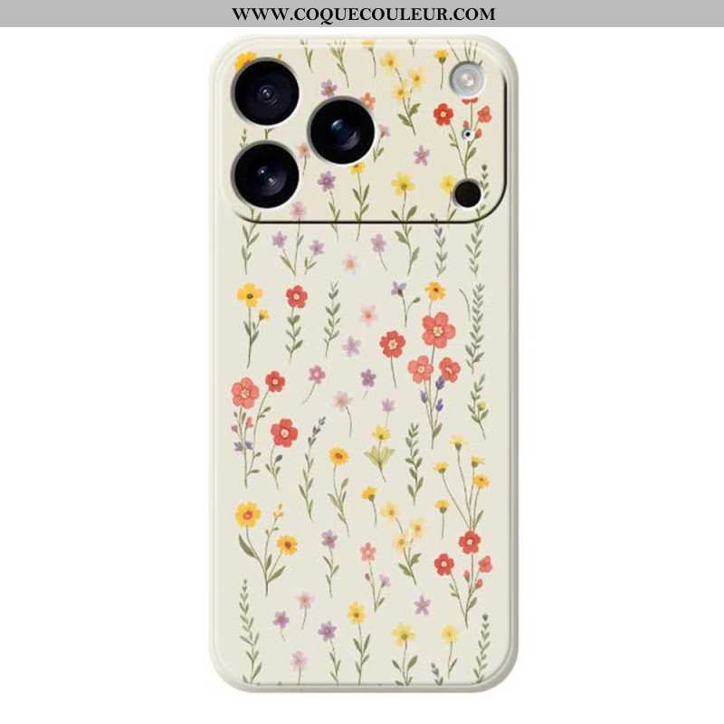 Coque iPhone 17 Pro Silicone Liquide Fleurettes