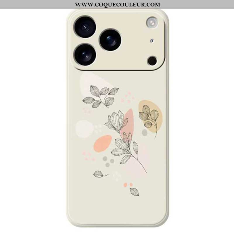 Coque iPhone 17 Pro Silicone Liquide Feuilles Esquissées