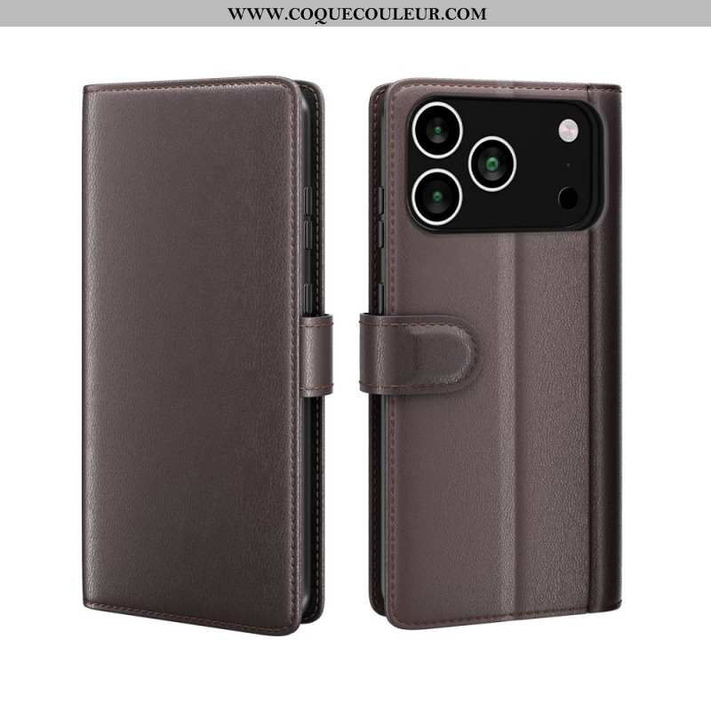 Housse iPhone 17 Pro Portefeuille Cuir Véritable