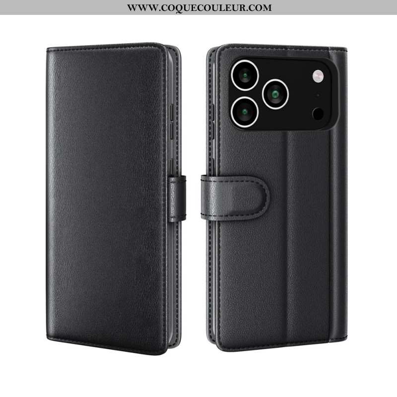Housse iPhone 17 Pro Portefeuille Cuir Véritable
