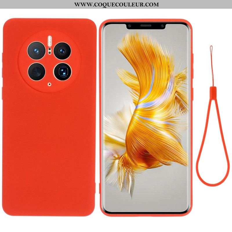 Coque Huawei Mate 50 Pro Silicone Liquide avec Lanière