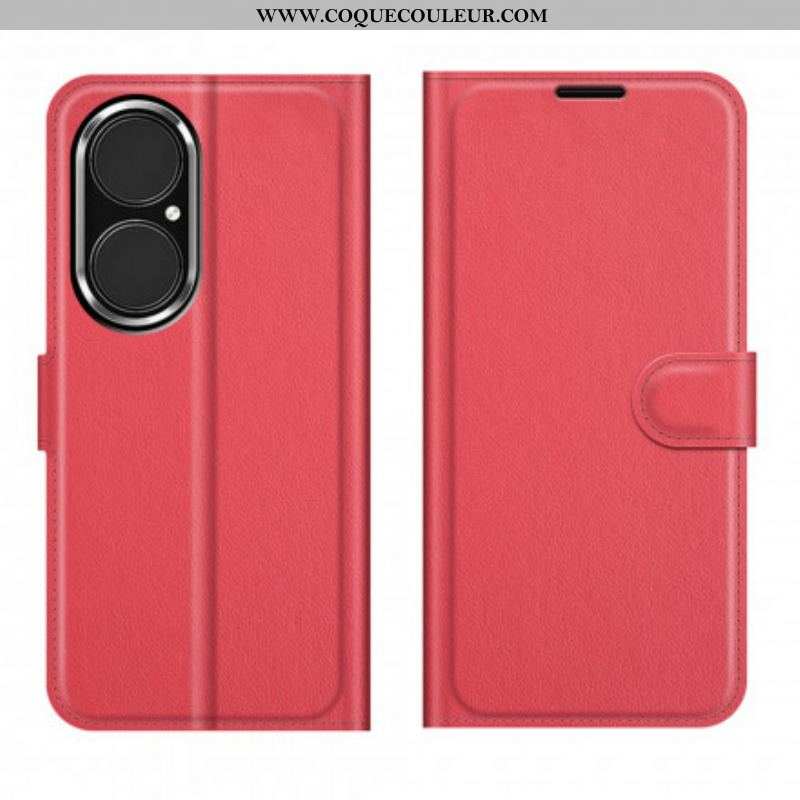 Housse Huawei P50 Style Cuir Litchi Classique