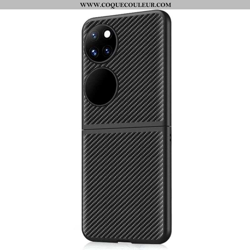 Coque Huawei P50 Pocket Véritable Cuir et Fibre Carbone