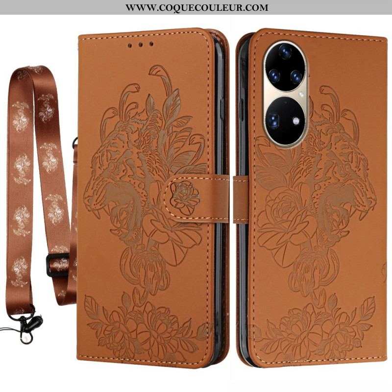 Housse Huawei P50 Pro Tigre Baroque à Lanière