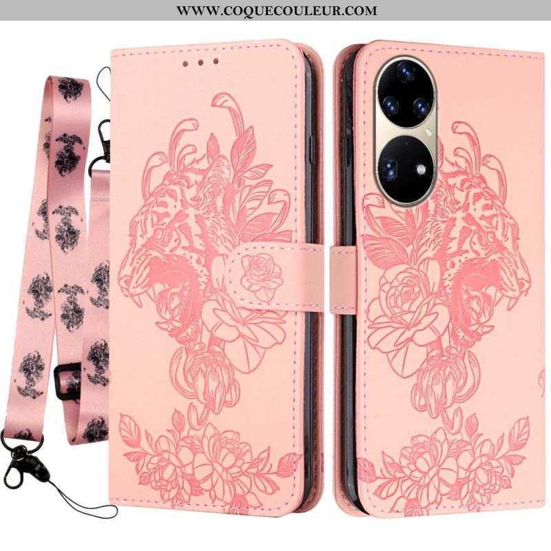 Housse Huawei P50 Pro Tigre Baroque à Lanière