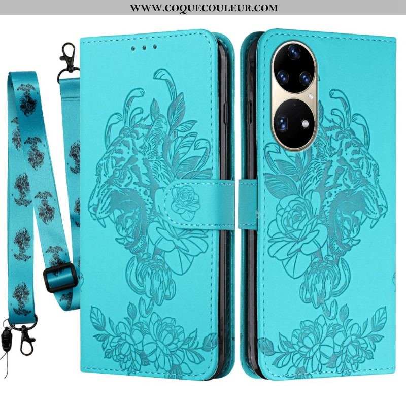 Housse Huawei P50 Pro Tigre Baroque à Lanière