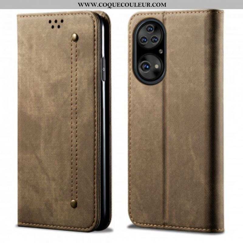 Flip Cover Huawei P50 Pro Simili Cuir Texture Jeans