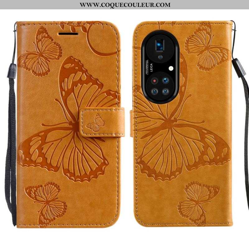 Housse Huawei P50 Pro Papillons Géants à Lanière