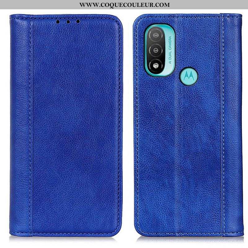 Flip Cover Moto E40 / E30 / E20 Cuir Litchi Fendu Élégance