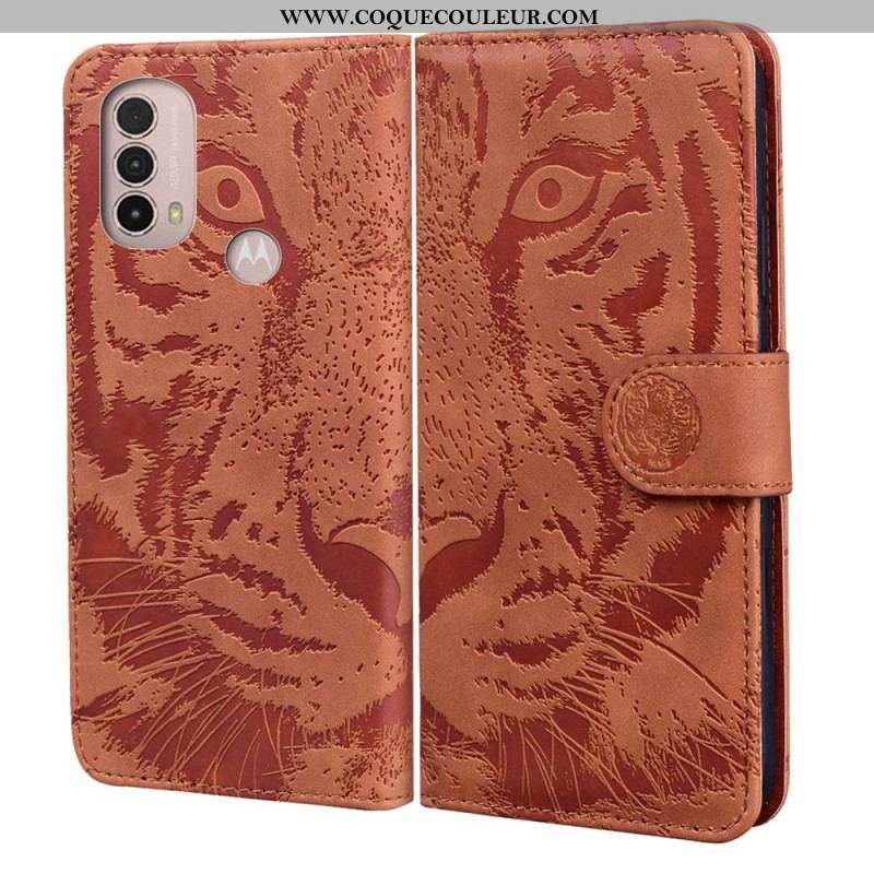 Housse Moto E40 / E30 / E20 Empreinte Face de Tigre