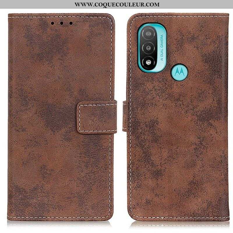 Housse Moto E40 / E30 / E20 Effet Cuir Vintage