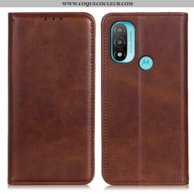 Flip Cover Moto E40 / E30 / E20 Cuir Fendu Élégance