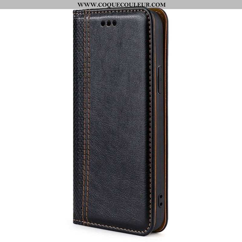 Flip Cover Moto E40 / E30 / E20 Cuir Litchi Fendu Coutures