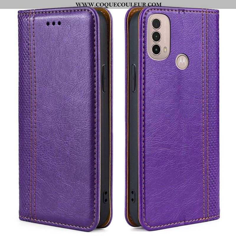 Flip Cover Moto E40 / E30 / E20 Cuir Litchi Fendu Coutures