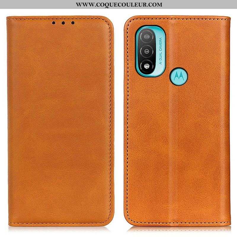 Flip Cover Moto E40 / E30 / E20 Cuir Fendu Élégance