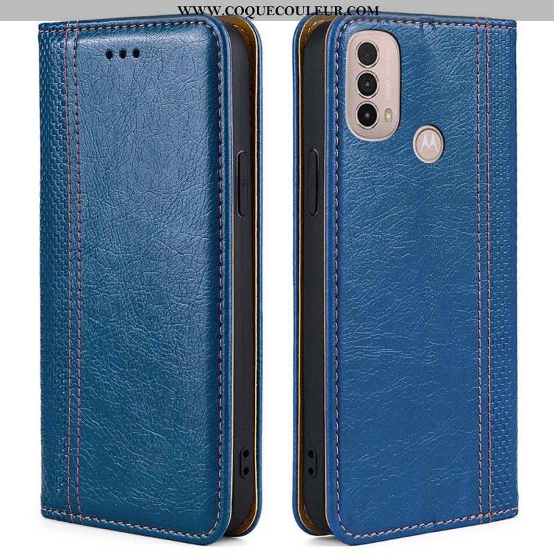 Flip Cover Moto E40 / E30 / E20 Cuir Litchi Fendu Coutures