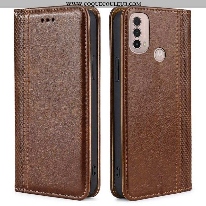 Flip Cover Moto E40 / E30 / E20 Cuir Litchi Fendu Coutures