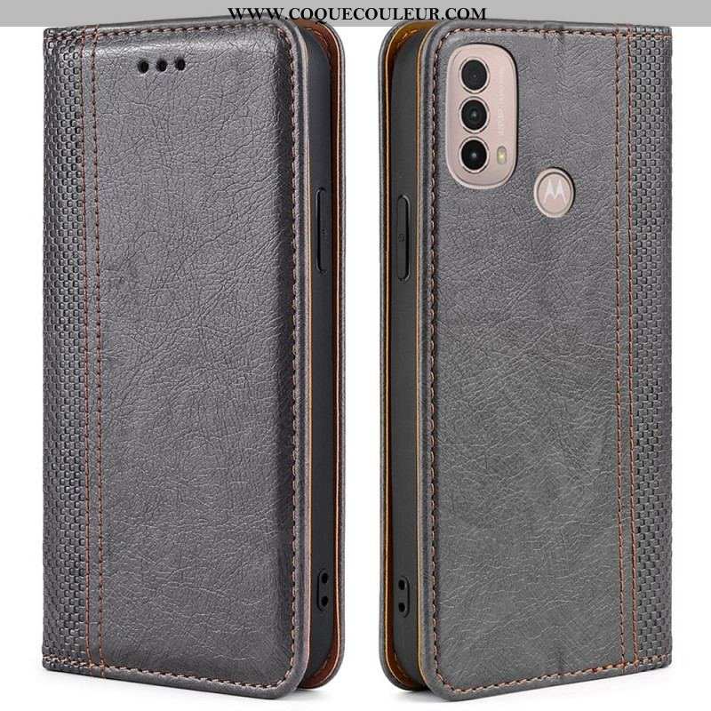 Flip Cover Moto E40 / E30 / E20 Cuir Litchi Fendu Coutures