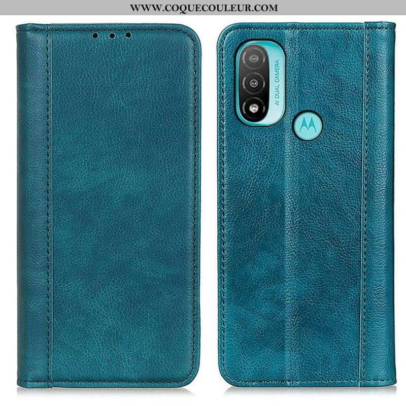 Flip Cover Moto E40 / E30 / E20 Cuir Litchi Fendu Élégance