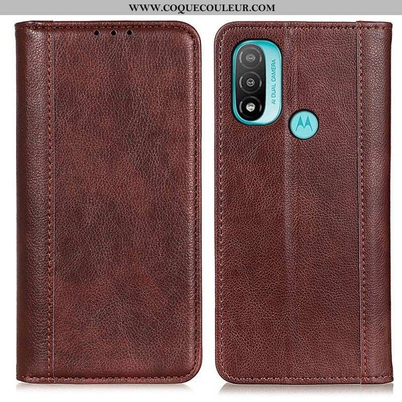 Flip Cover Moto E40 / E30 / E20 Cuir Litchi Fendu Élégance