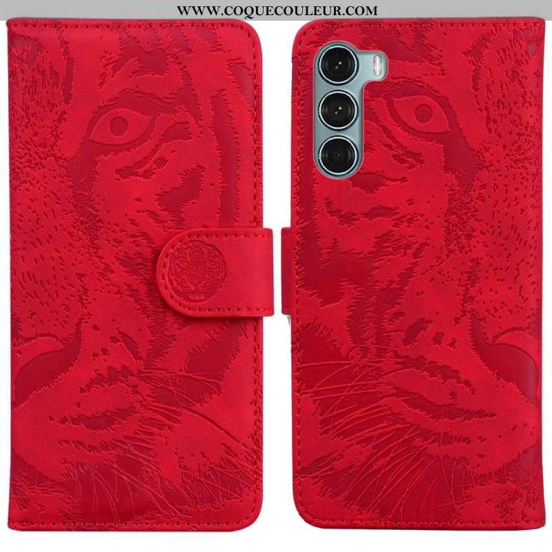 Housse Moto G200 5G Empreinte Face de Tigre