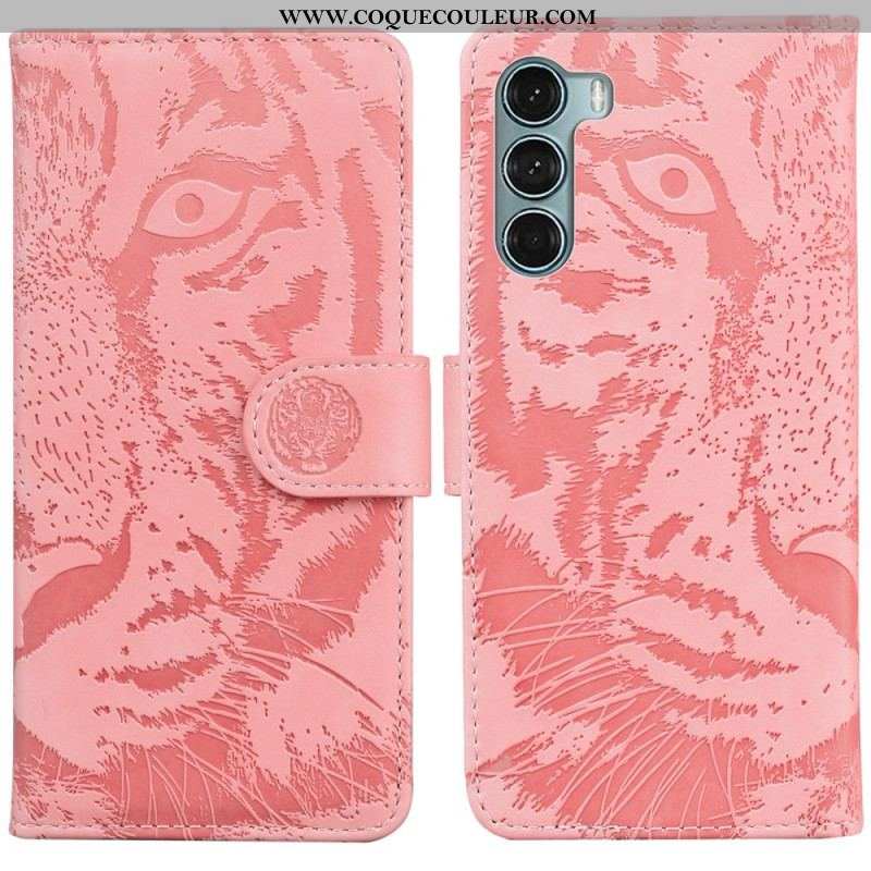 Housse Moto G200 5G Empreinte Face de Tigre