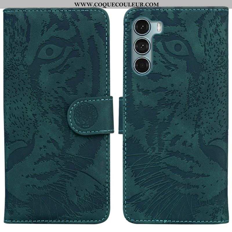 Housse Moto G200 5G Empreinte Face de Tigre