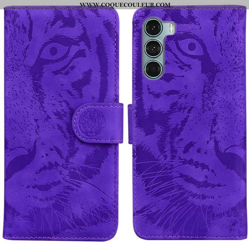 Housse Moto G200 5G Empreinte Face de Tigre