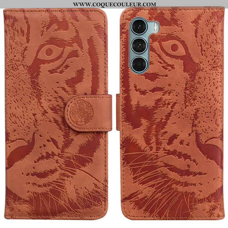 Housse Moto G200 5G Empreinte Face de Tigre