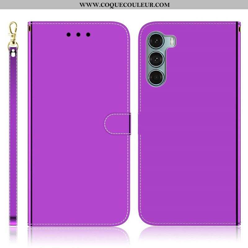 Housse Moto G200 5G Simili Cuir Couverture Miroir