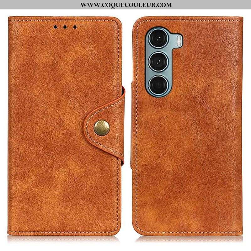 Housse Moto G200 5G Simili Cuir Vintage et Bouton