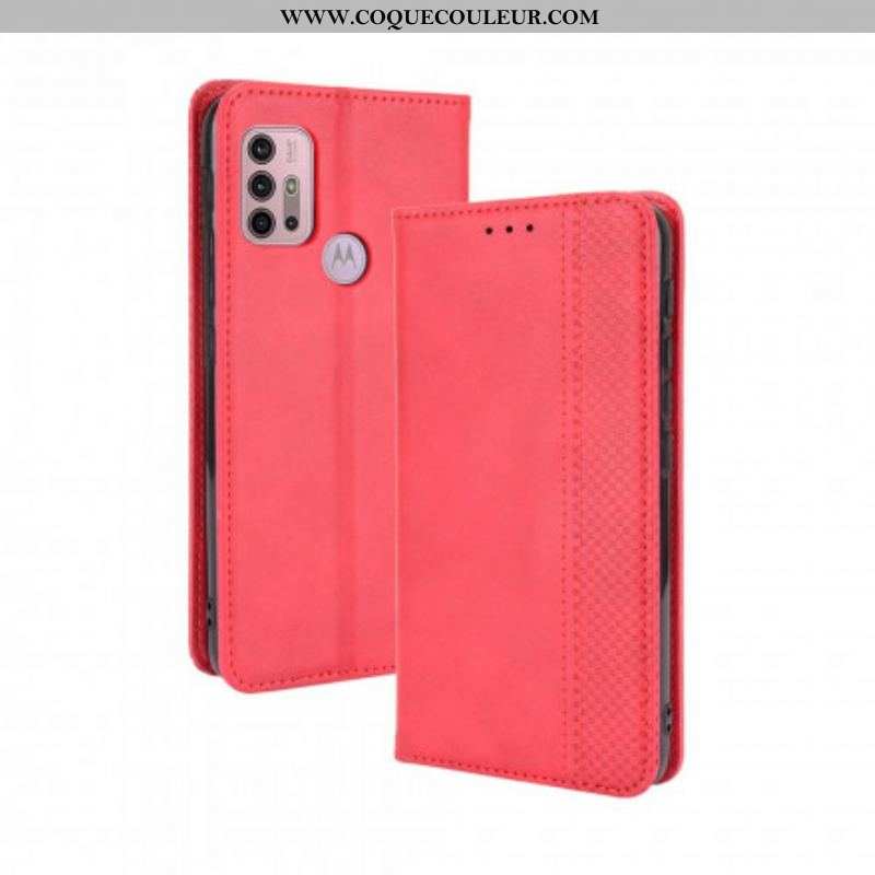 Flip Cover Moto G30 / Moto G10 Effet Cuir Vintage Stylisé