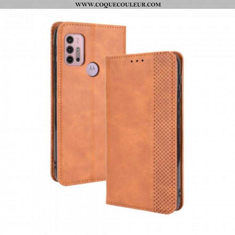 Flip Cover Moto G30 / Moto G10 Effet Cuir Vintage Stylisé