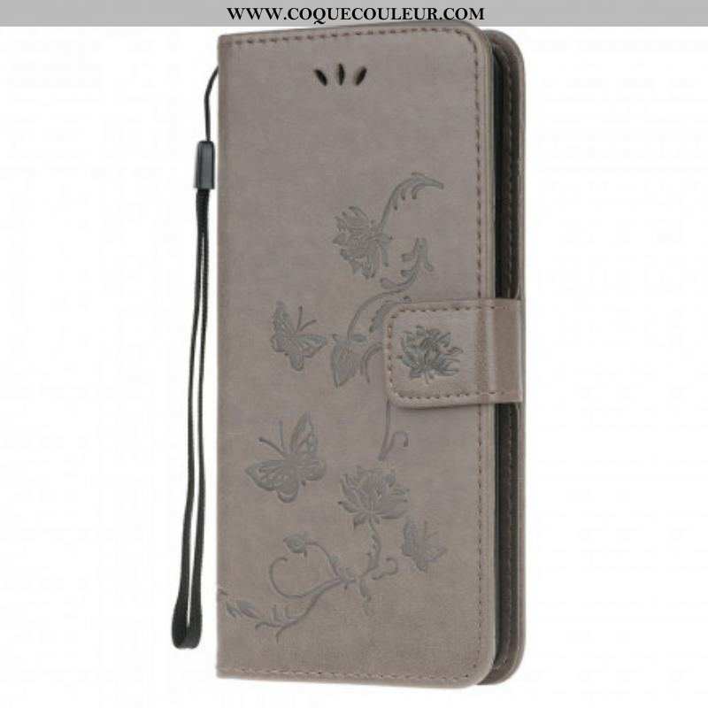 Housse Moto G30 / Moto G10 Papillons Et Fleurs À Lanière