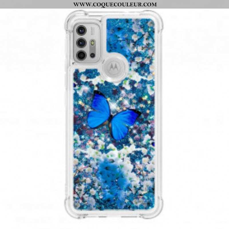 Coque Moto G30 / Moto G10 Papillons Bleus Paillettes