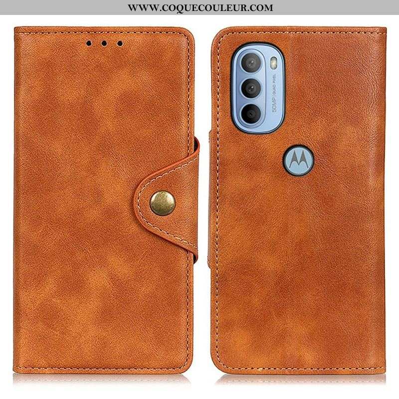 Housse Moto G41 / G31 Simili Cuir Vintage et Bouton