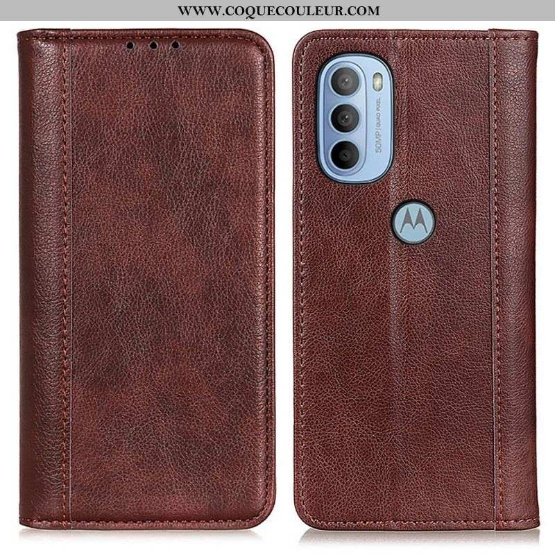 Flip Cover Moto G41 / G31 Cuir Litchi Fendu Élégance