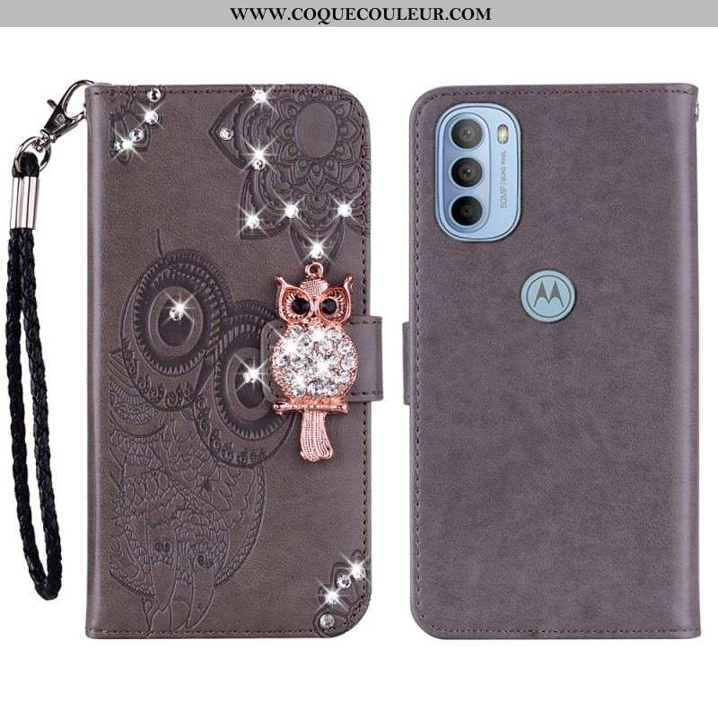 Housse Moto G41 / G31 Hibou Mandala et Breloque