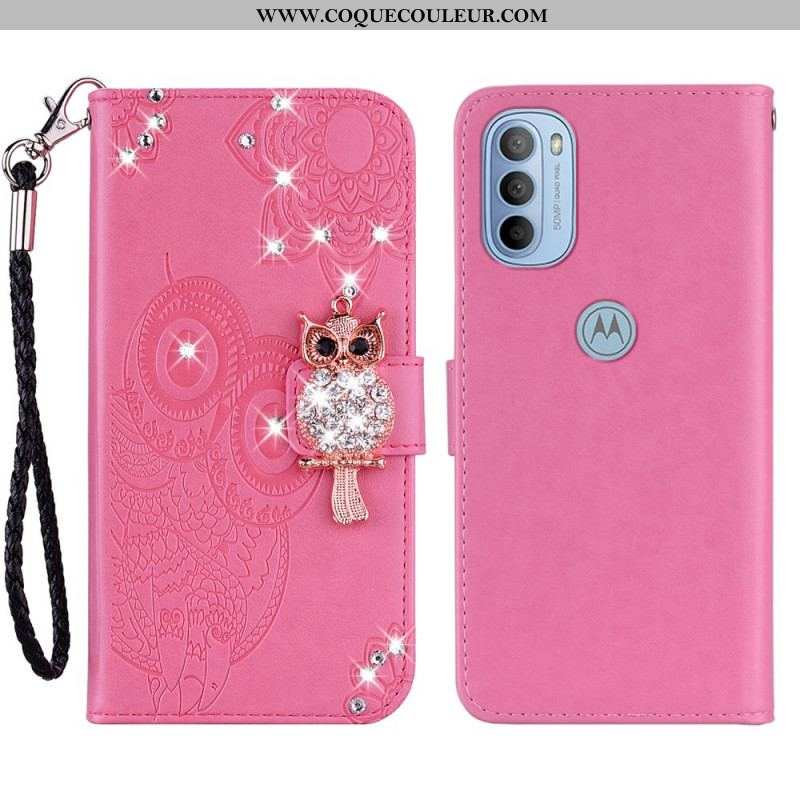 Housse Moto G41 / G31 Hibou Mandala et Breloque