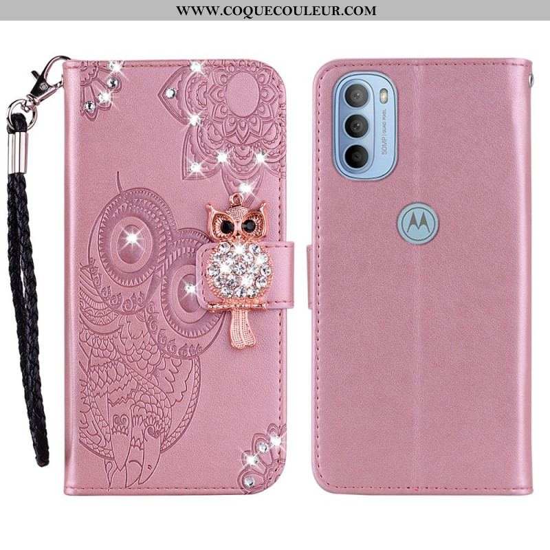 Housse Moto G41 / G31 Hibou Mandala et Breloque