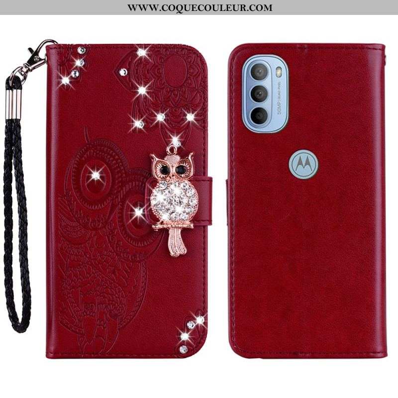 Housse Moto G41 / G31 Hibou Mandala et Breloque