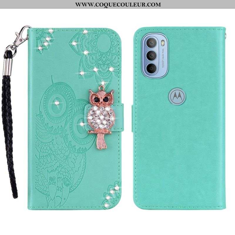 Housse Moto G41 / G31 Hibou Mandala et Breloque