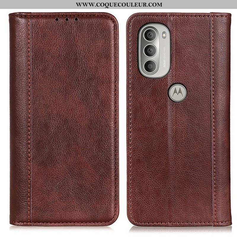 Flip Cover Moto G51 5G Cuir Litchi Fendu Élégance