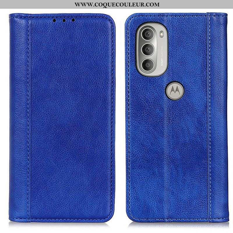 Flip Cover Moto G51 5G Cuir Litchi Fendu Élégance