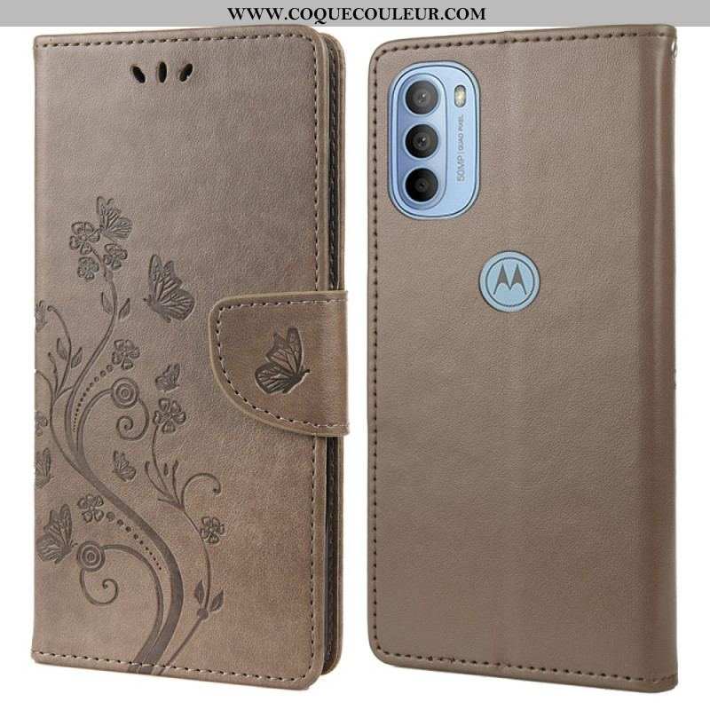 Housse Moto G51 5G Splendides Papillons à Lanière