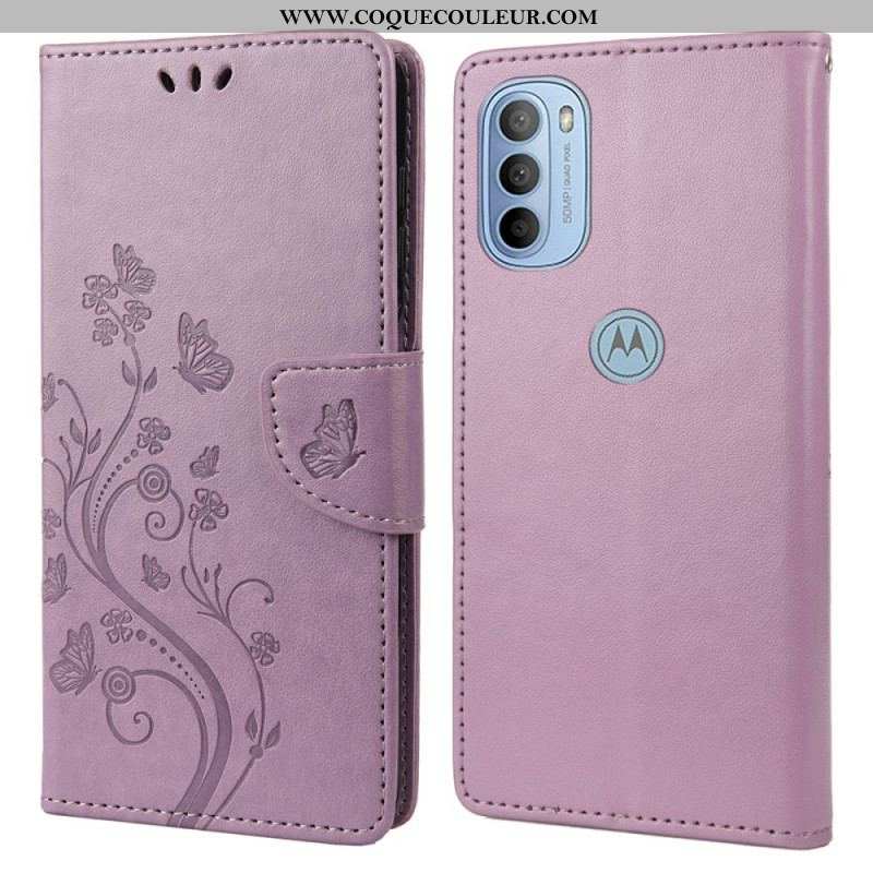 Housse Moto G51 5G Splendides Papillons à Lanière