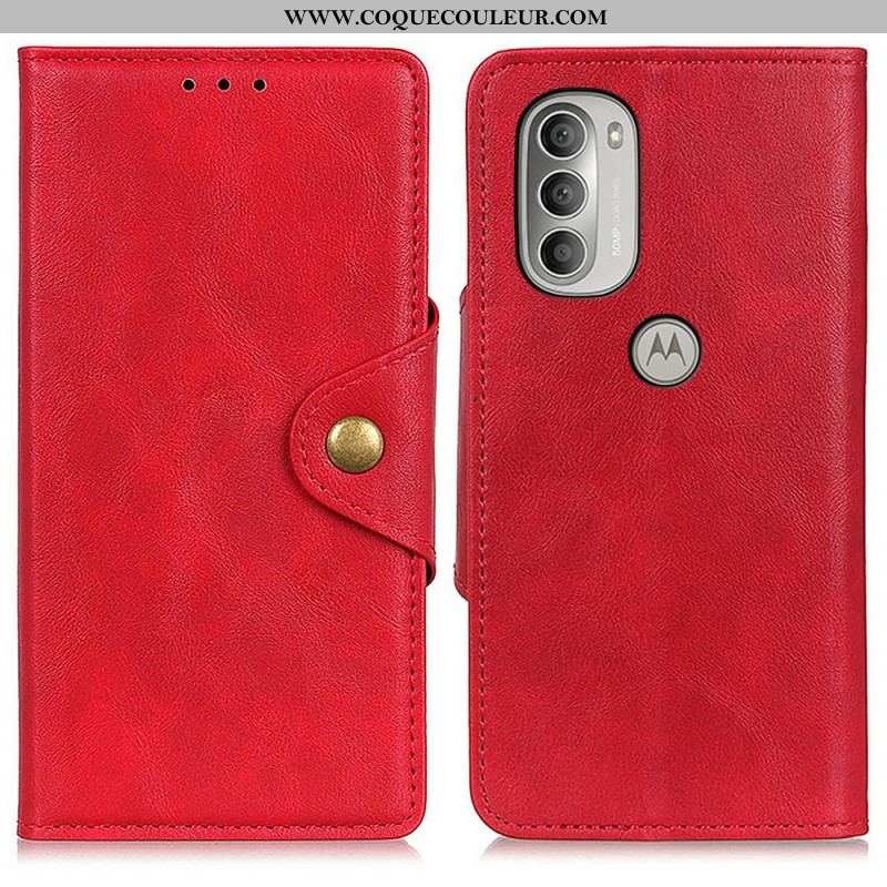 Housse Moto G51 5G Simili Cuir Vintage et Bouton